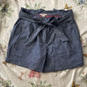 Boden High Rise Linen Blend Shorts Ruffled Waist with Belt Sz 12